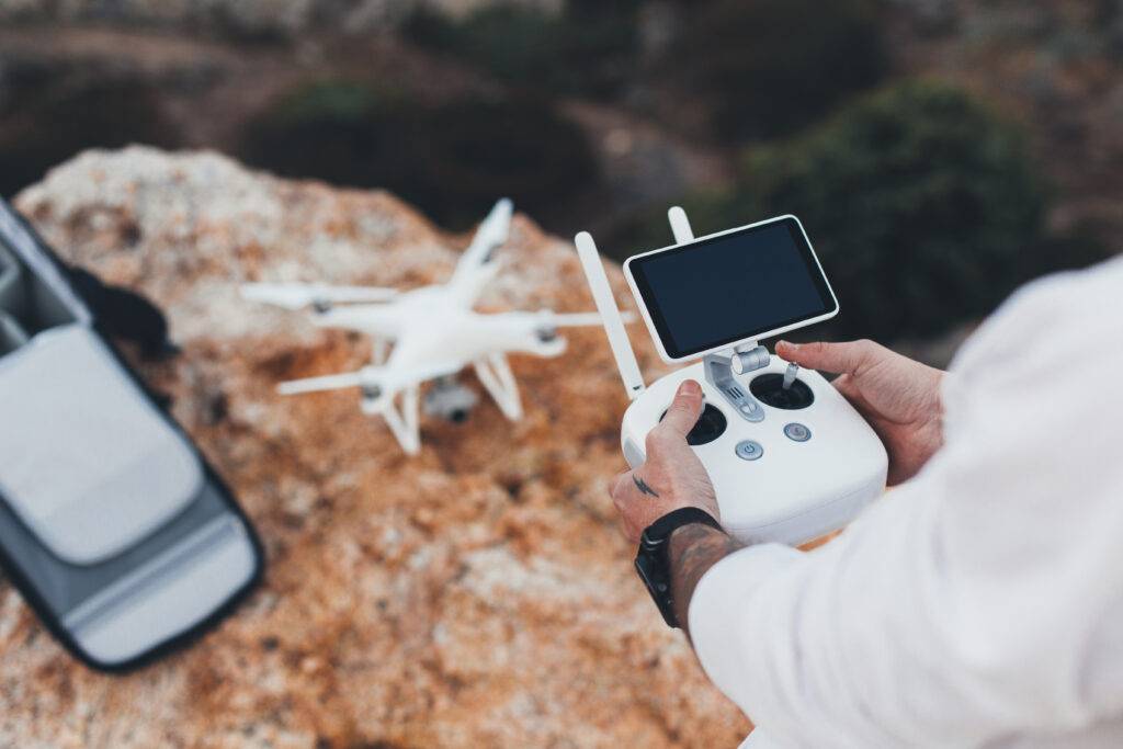drone pilot photographer prepares launch flight